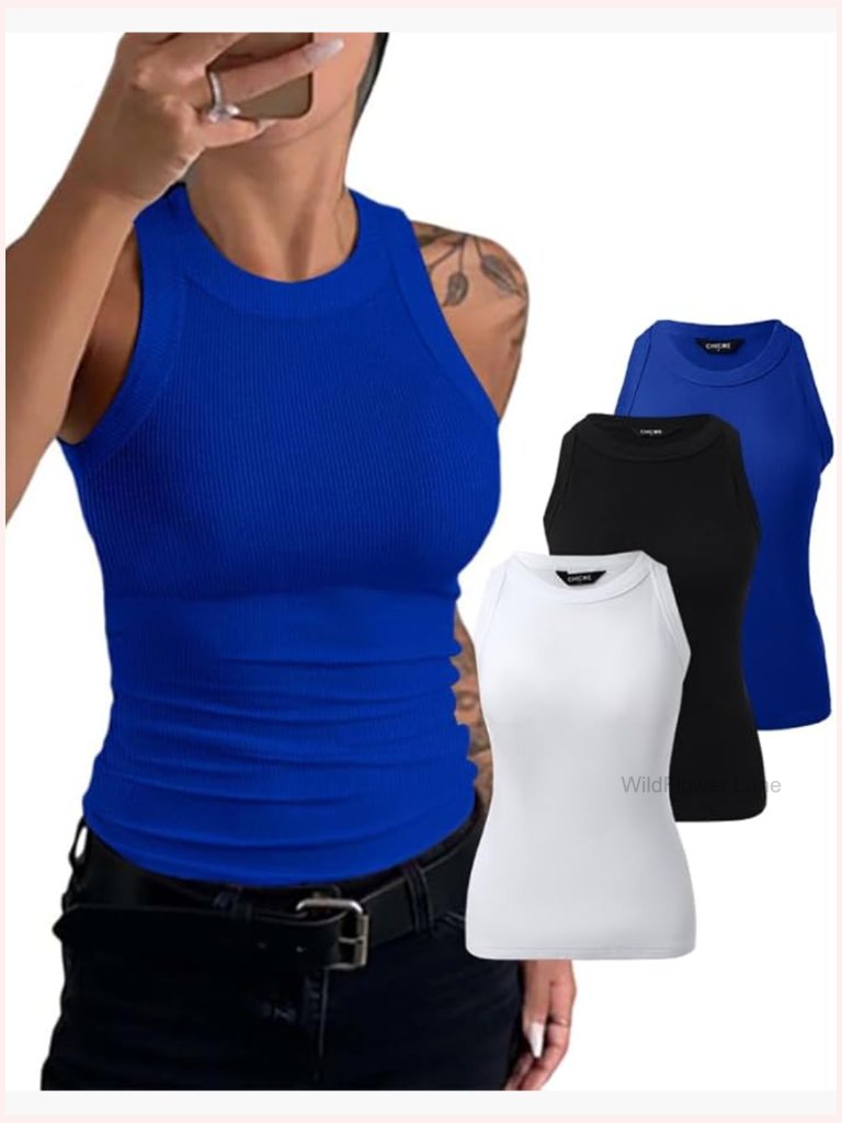 3 Pack Ribbed Cami Tanks - Racerback Sleeveless Tops